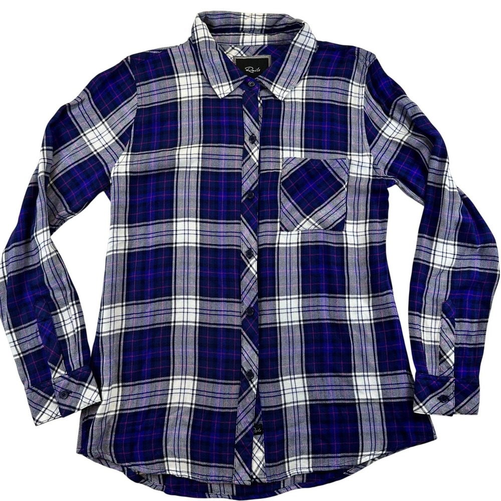 Rails Hunter Plaid Button Down Shirt Women's Small Navy Blue White Magenta Rayon